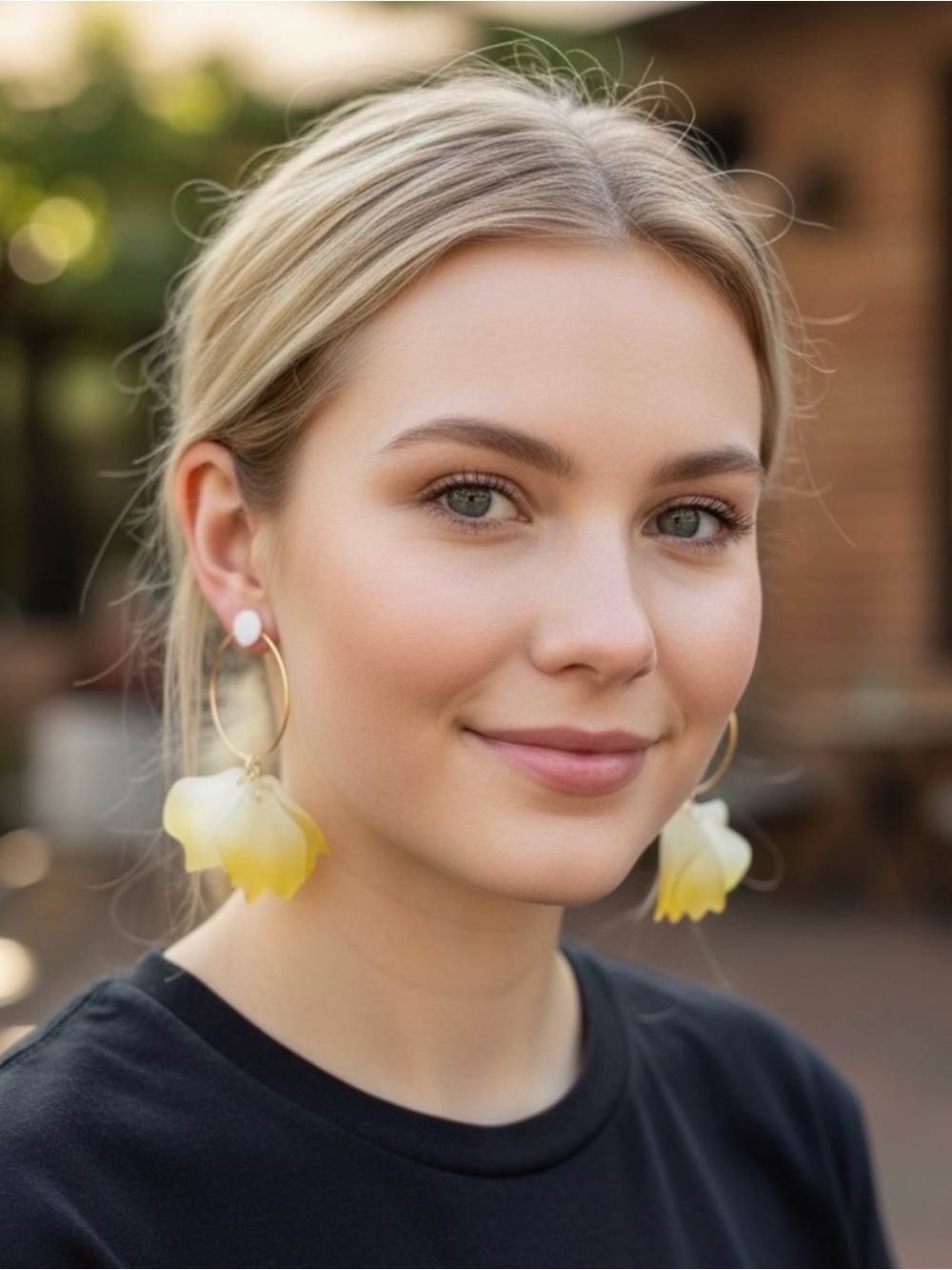 Delicate Yellow Petal Hoop Earrings - Women Jewelry